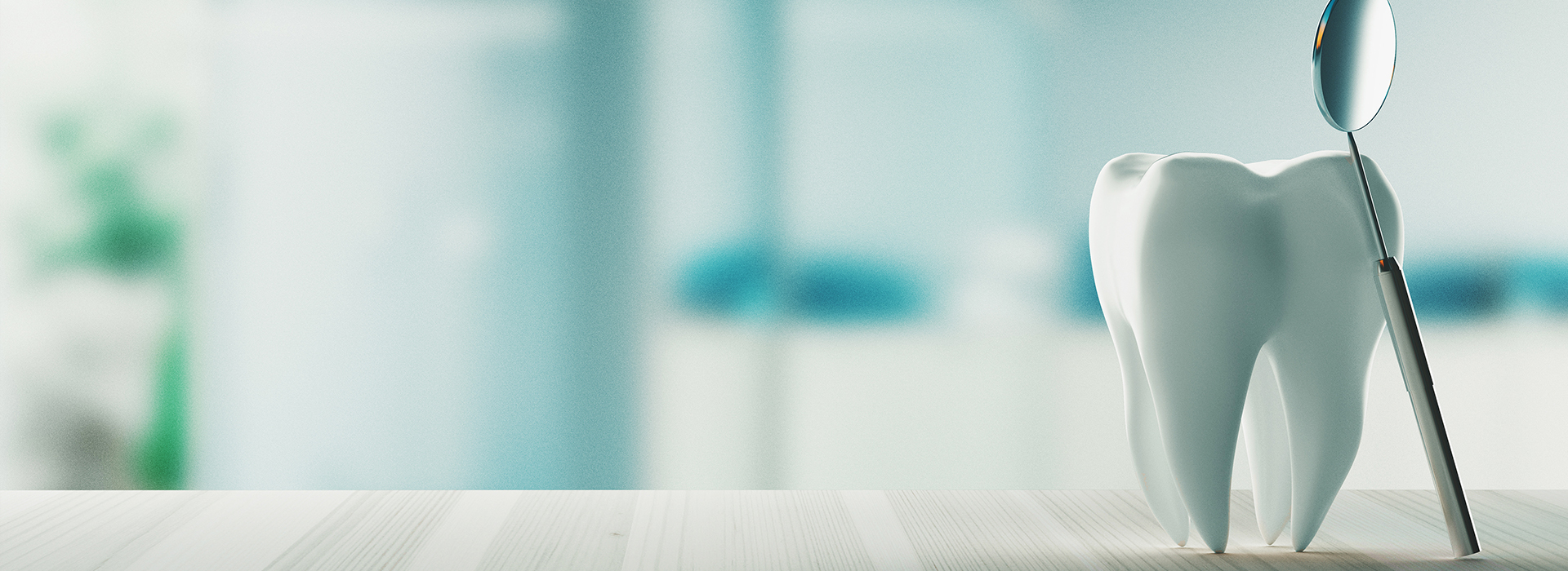 The image features a close-up of a toothbrush with bristles, set against a blurred background that includes what appears to be a human figure and a room with modern furnishings.